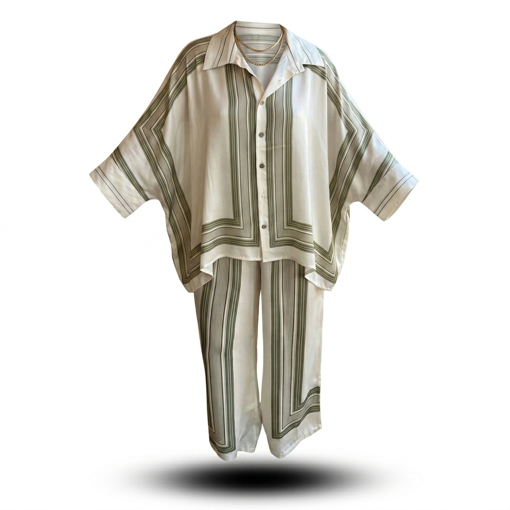 Two piece oversized blouse met wijde broek - zwart