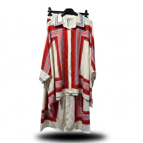 Two piece oversized blouse met wijde broek - rood