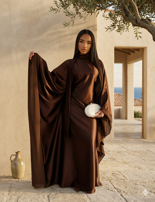 Kaftan de soiree met grote strik bruin - KF01