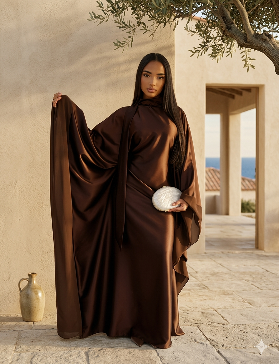 Kaftan de soiree met grote strik bruin - KF01
