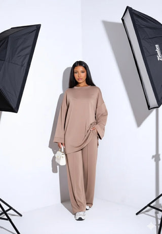 MODEST COMFY OVERSIZED SWEATER WITH WIDE PANTS - TAUPE 6033 PRE ORDER