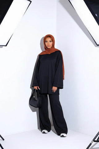 MODEST COMFY OVERSIZED SWEATER WITH WIDE PANTS - black 6033