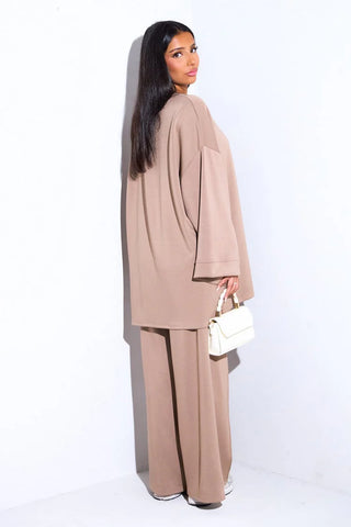 MODEST COMFY OVERSIZED SWEATER WITH WIDE PANTS - TAUPE 6033 PRE ORDER