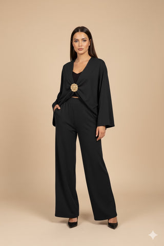 Vest met gouden knoop en wijde broek - 6041