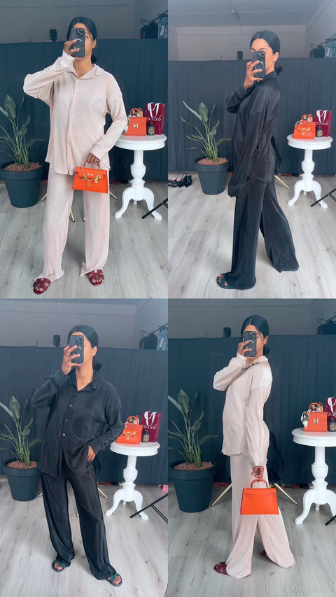 Plisse set beige van katoen - ITALY88