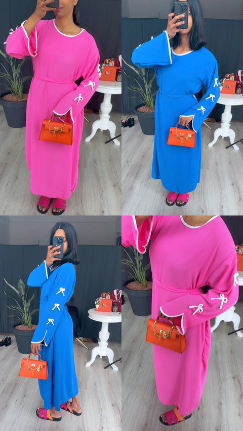 Katoenen jurk met strikjes en band kobalt blauw - ITALY100