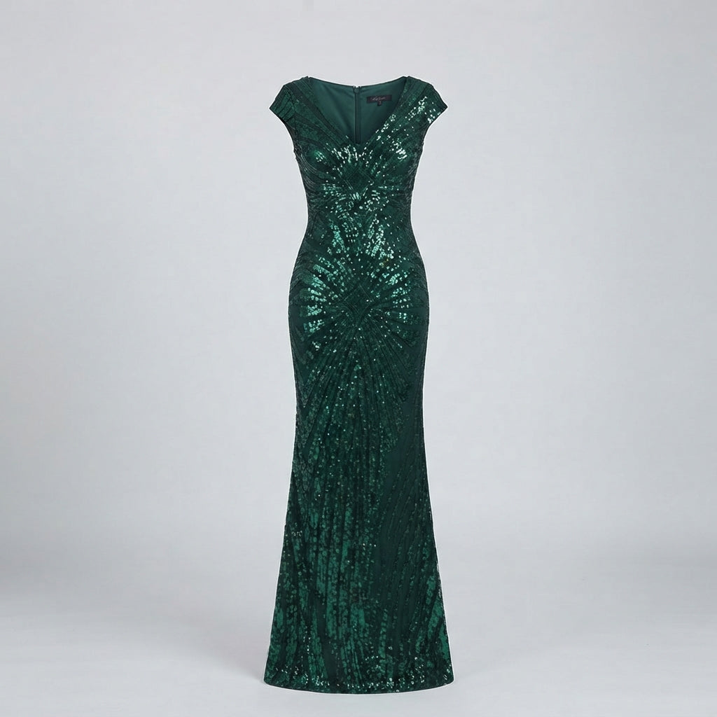 Emerald Elegance Maxi Sequin Dress