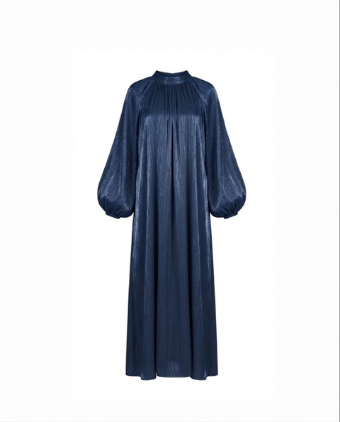 Satijnen Hooggesloten Maxi-Jurk - navy 92566