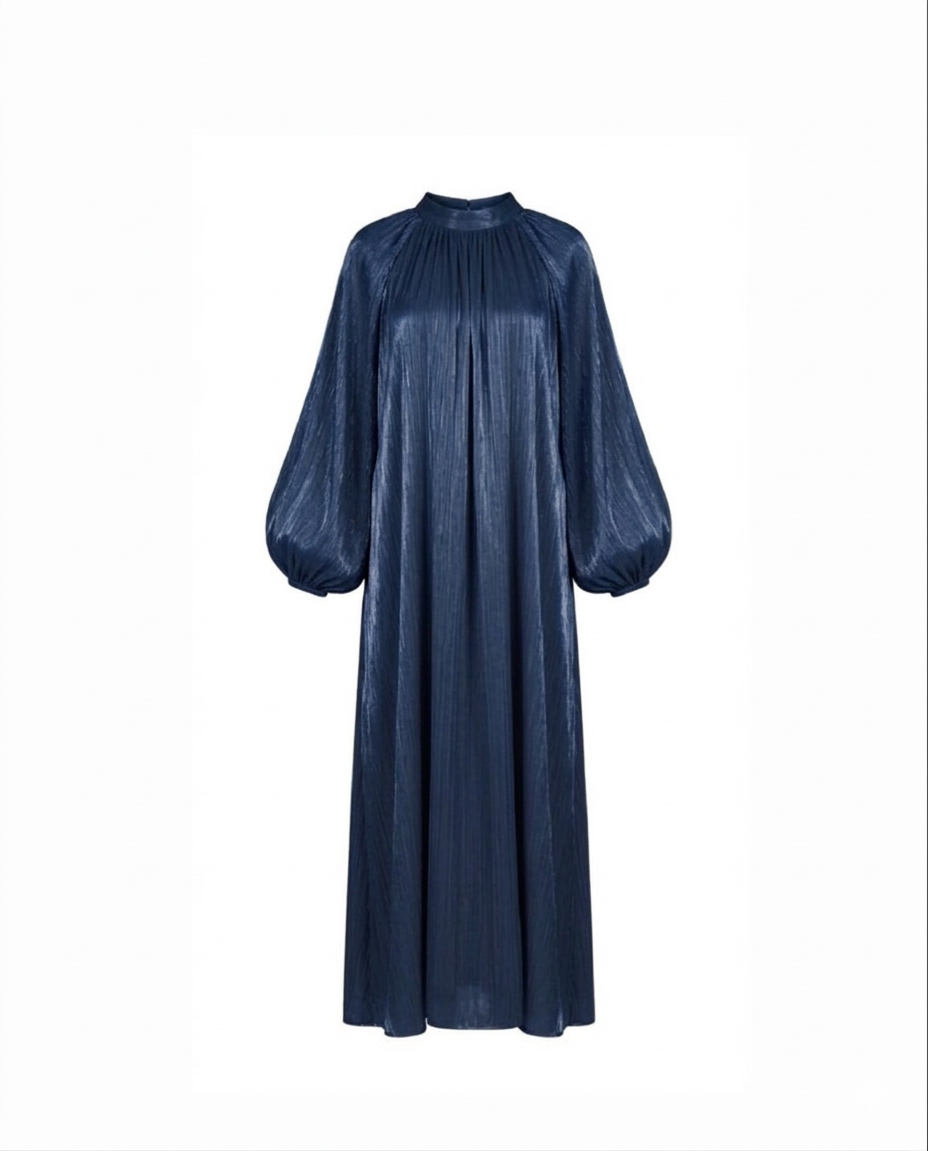 Satijnen Hooggesloten Maxi-Jurk - navy 92566