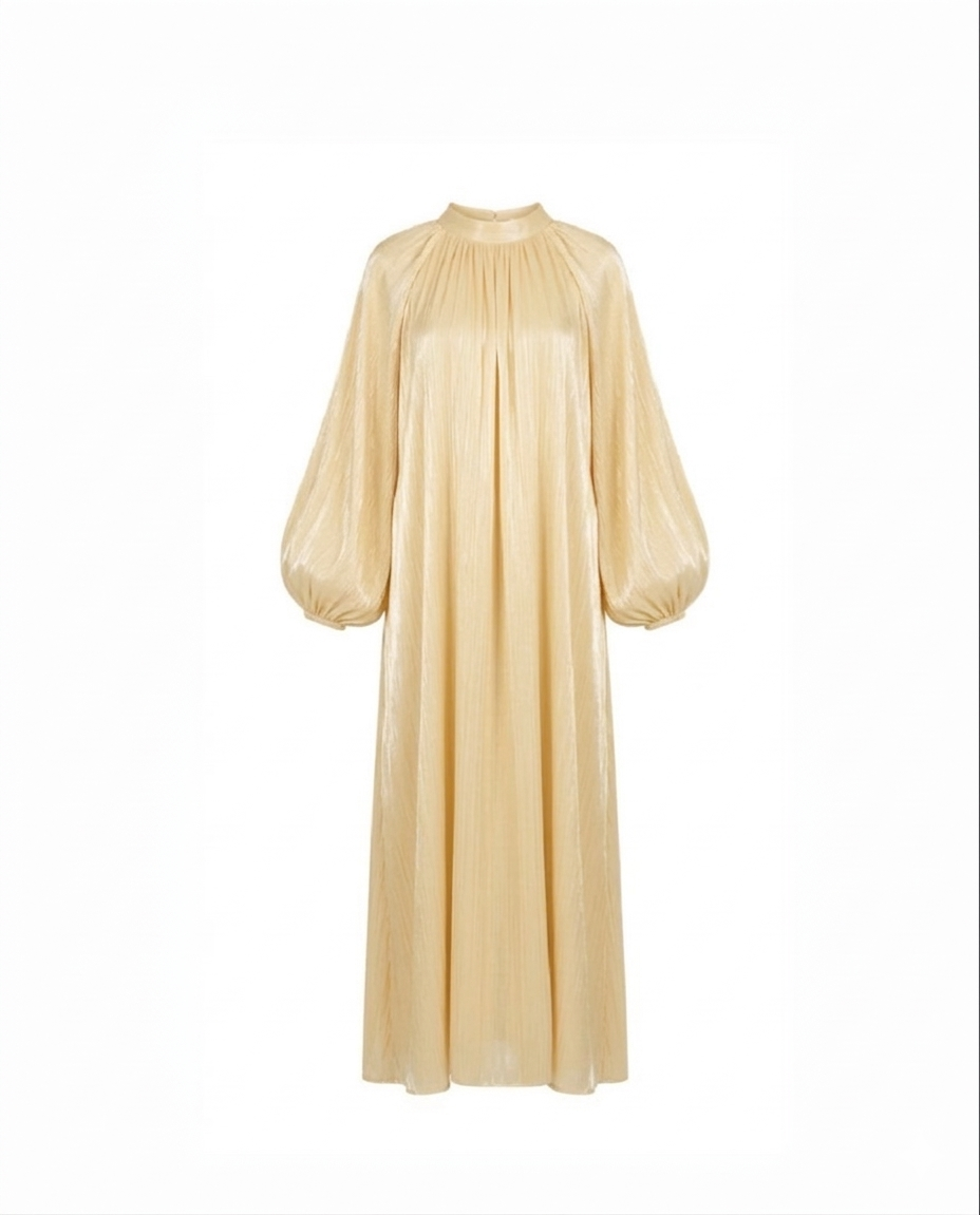 Satijnen Hooggesloten Maxi-Jurk - butter yellow 92566