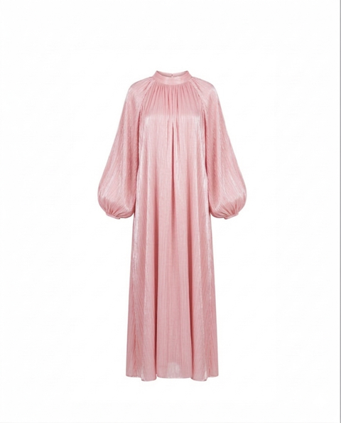 Satijnen Hooggesloten Maxi-Jurk - baby pink 92566