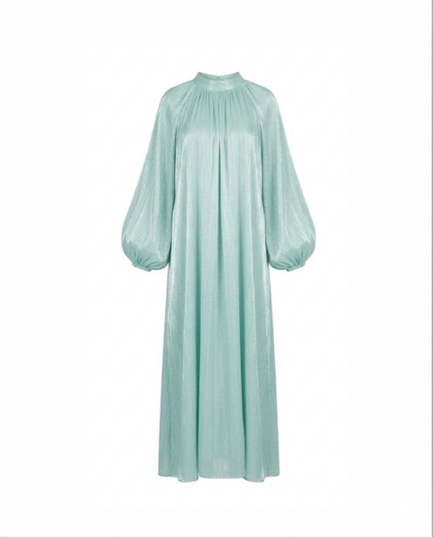Satijnen Hooggesloten Maxi-Jurk - mint groen 92566