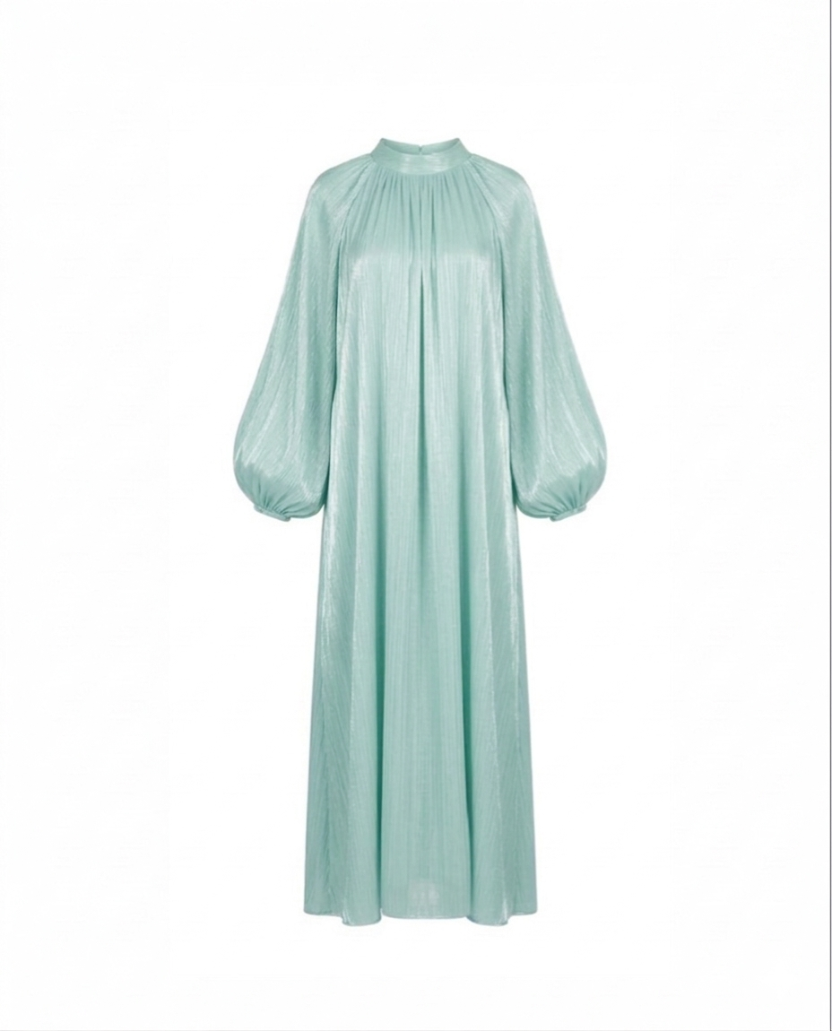 Satijnen Hooggesloten Maxi-Jurk - turqoise groen 92566