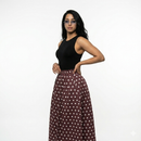 Rekbare katoenen rok - burgundy met witte stippels