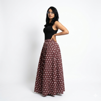 Rekbare katoenen rok - burgundy met witte stippels