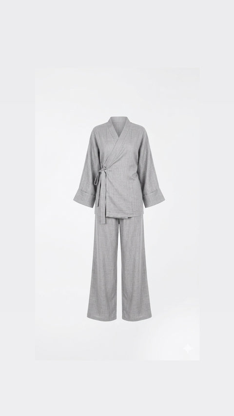 La Bohème Lente kimono pants set - licht grijs