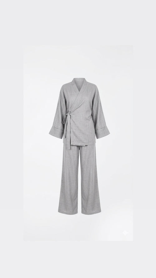 La Bohème Lente kimono pants set - licht grijs