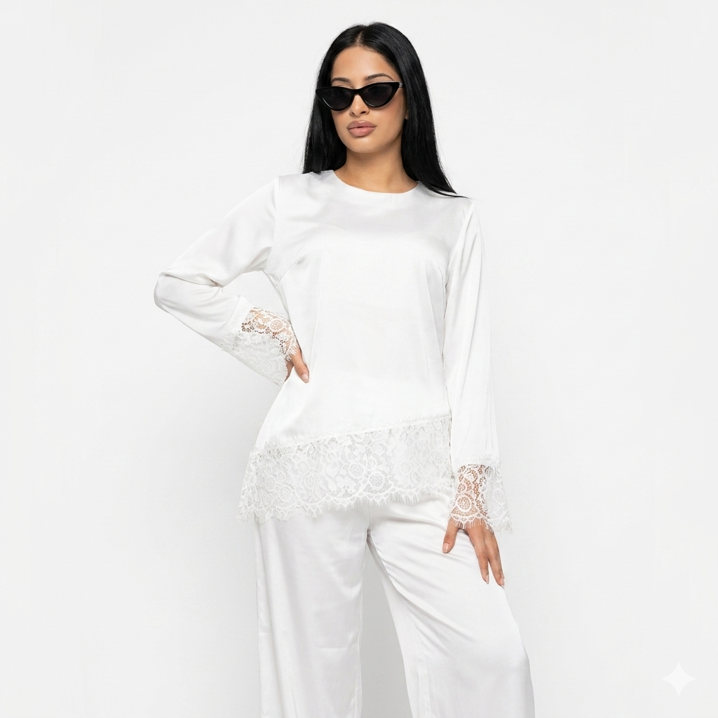 Velvet wine pants set - white (limited color)