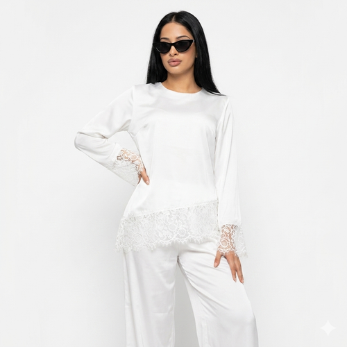 Velvet wine pants set - white (limited color)