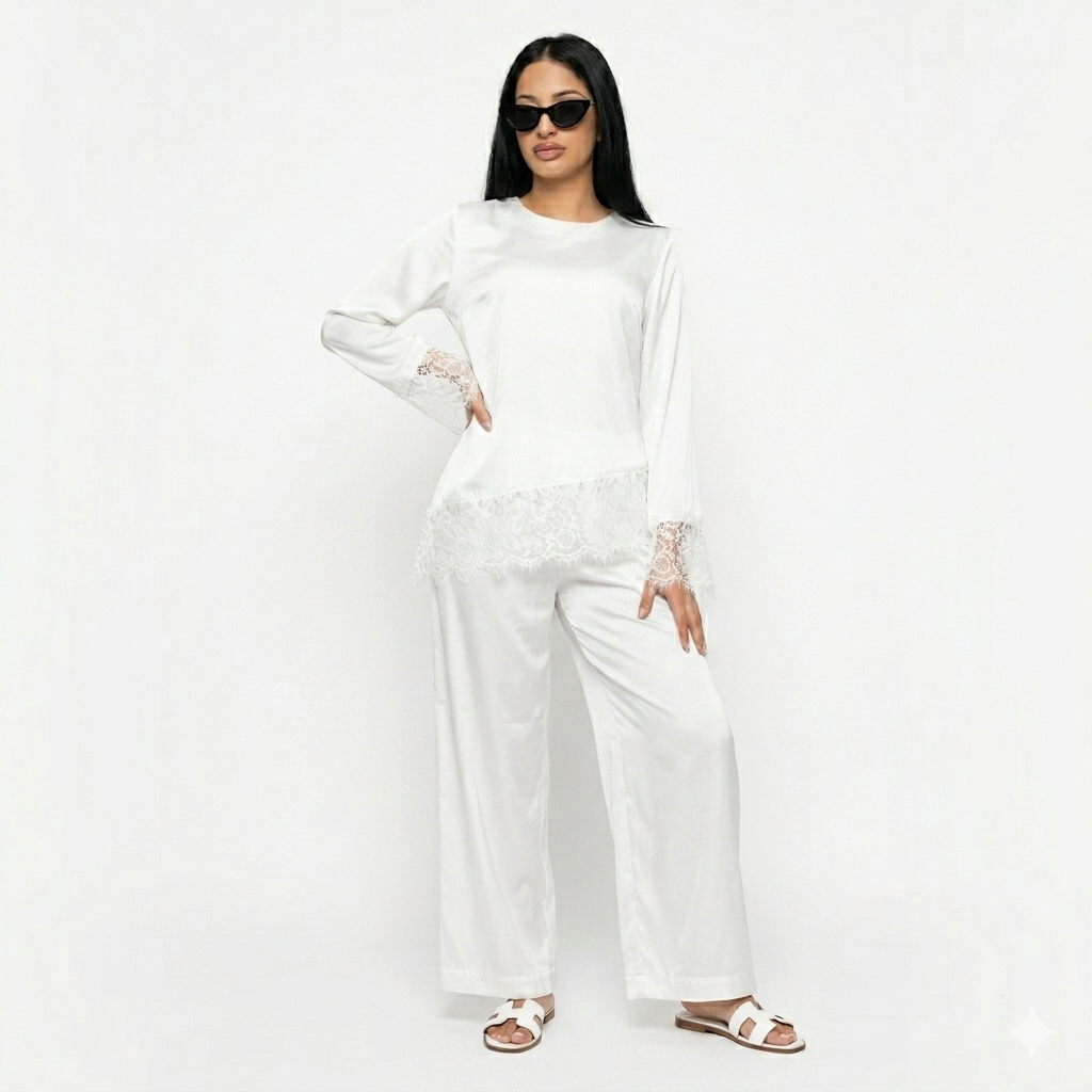 Velvet wine pants set - white (limited color)