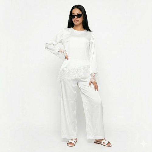 Velvet wine pants set - white (limited color)