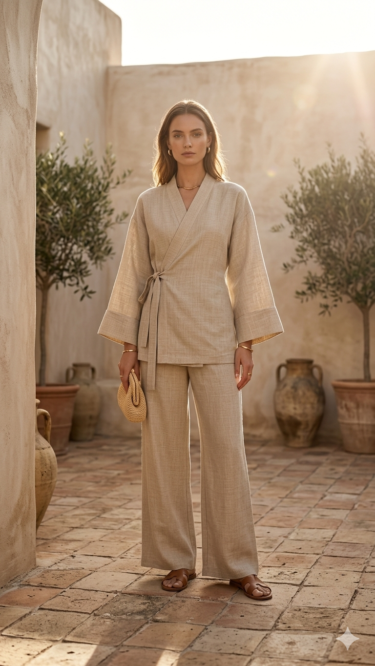 La Bohème Lente kimono pants set - beige