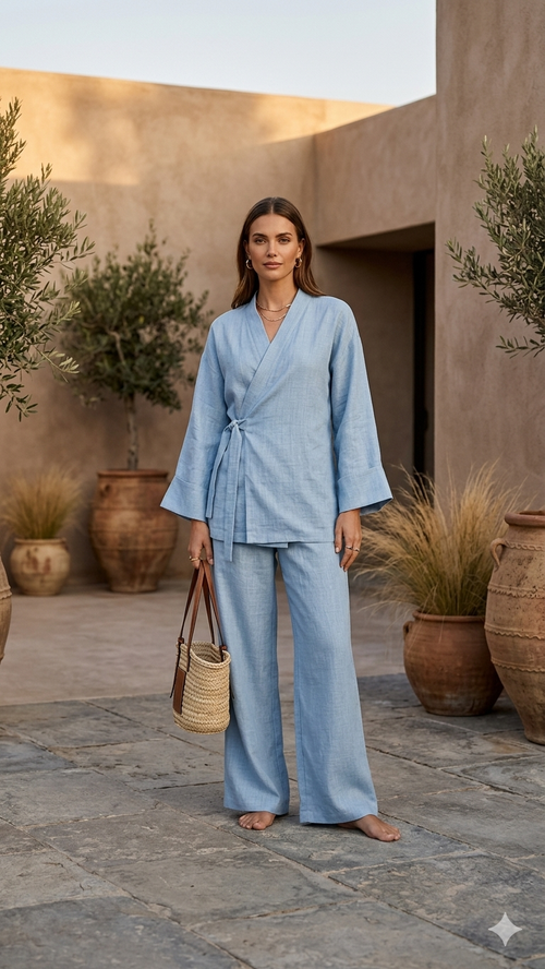 La Bohème Lente kimono pants set - baby blauw