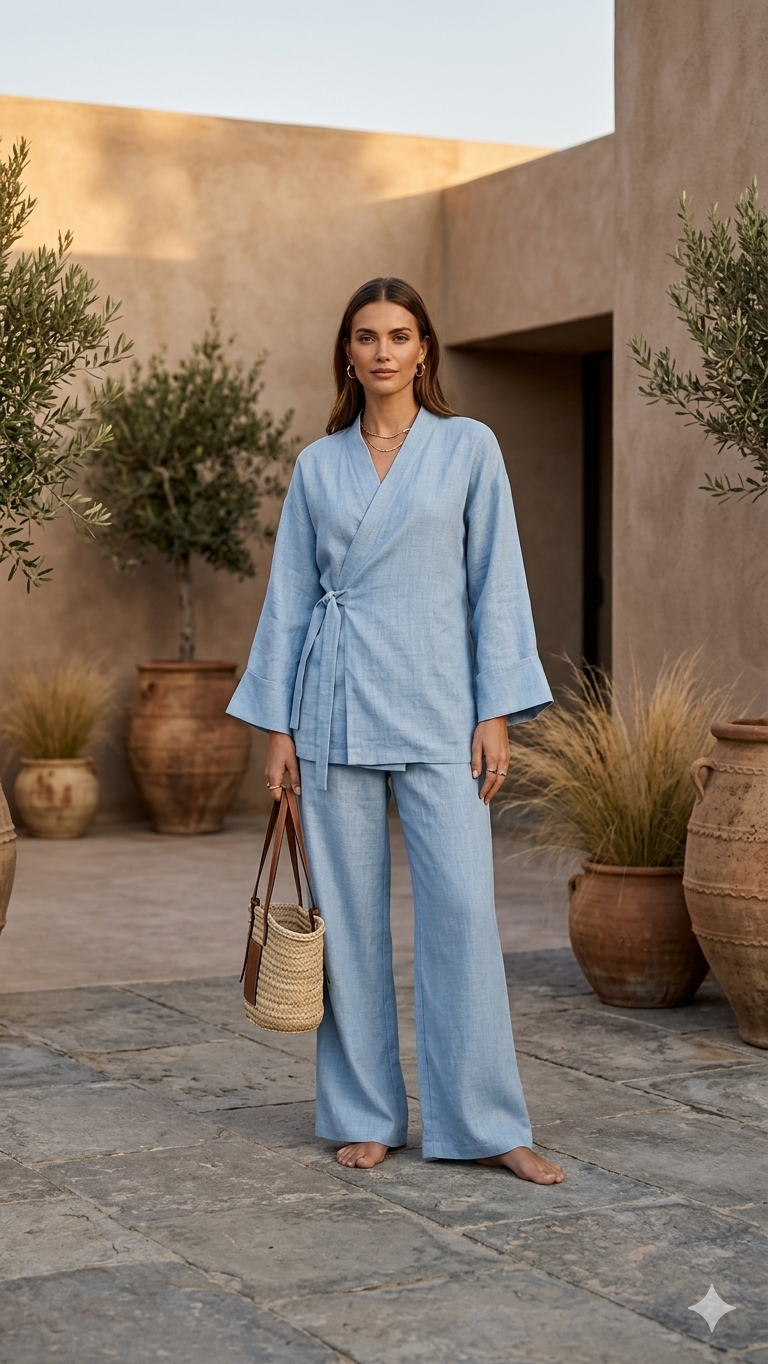 La Bohème Lente kimono pants set - baby blauw