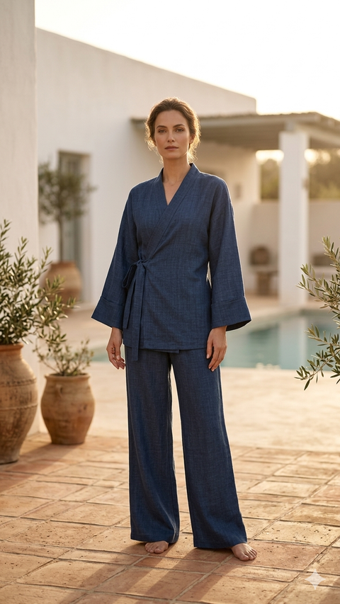 La Bohème Lente kimono pants set - jeans blauw