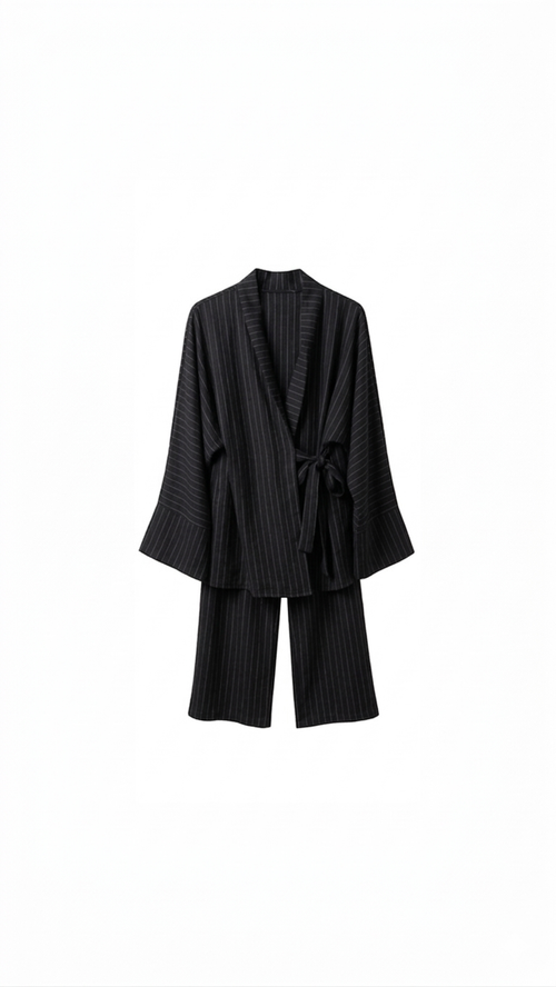 La Bohème Lente kimono pants set strepen - zwart