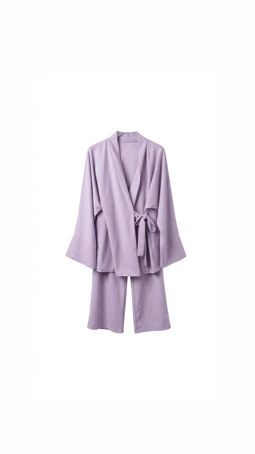 La Bohème Lente kimono pants set strepen - licht paars