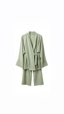 La Bohème Lente kimono pants set strepen - pastel groen