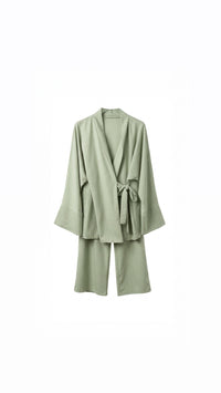 La Bohème Lente kimono pants set strepen - pastel groen