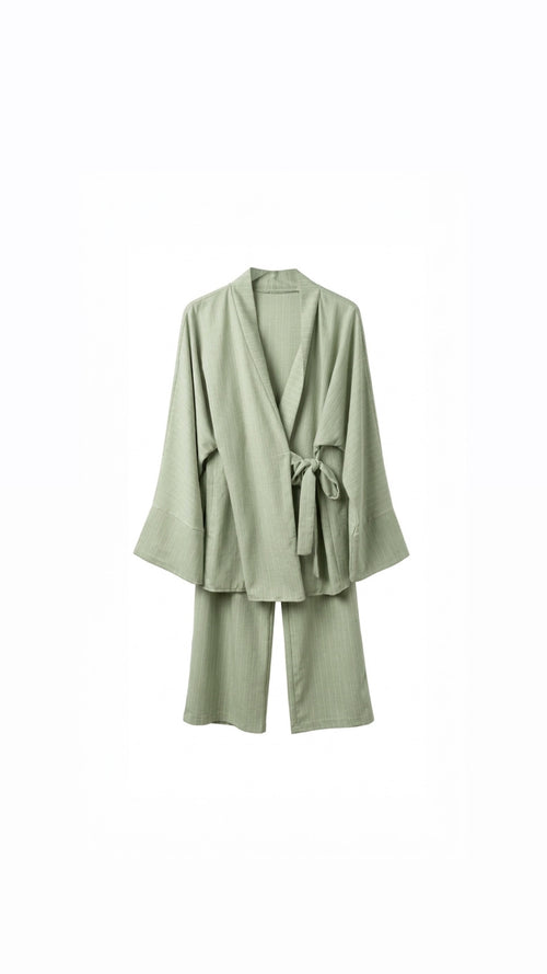 La Bohème Lente kimono pants set strepen - pastel groen