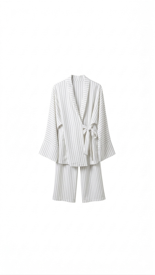 La Bohème Lente kimono pants set strepen - wit