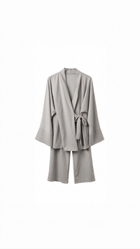 La Bohème Lente kimono pants set strepen - licht grijs
