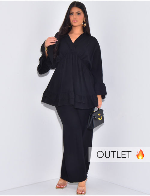 V Neck Oversized Set Ruffle Details - yellow