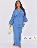 V Neck Oversized Set Ruffle Details - yellow