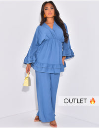 V Neck Oversized Set Ruffle Details
