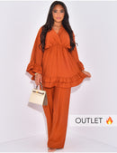 V Neck Oversized Set Ruffle Details - yellow