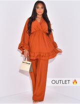 V Neck Oversized Set Ruffle Details