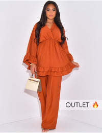 V Neck Oversized Set Ruffle Details