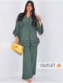 V Neck Oversized Set Ruffle Details - yellow