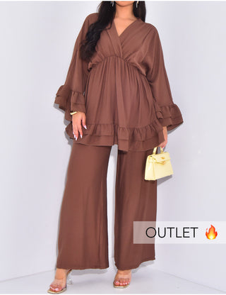 V Neck Oversized Set Ruffle Details