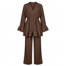 Dames Loungewear Set: Tuniek met Franjes en Matchende Pantalon - donker bruin
