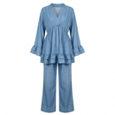 Dames Loungewear Set: Tuniek met Franjes en Matchende Pantalon - jeans blue