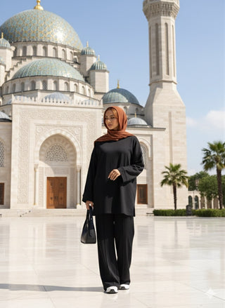 MODEST COMFY OVERSIZED SWEATER WITH WIDE PANTS - black 6033