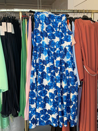 Bibi blauwe witte bloemen jurk L en veren jurk navy