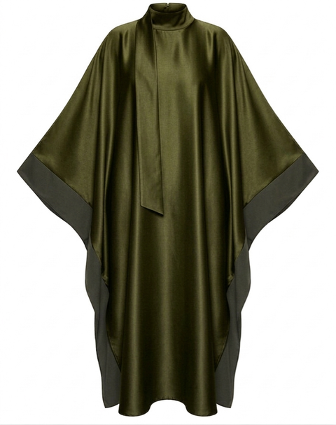 De Zijdezachte Kaftan-Jurk met Sjaal-Detail groen