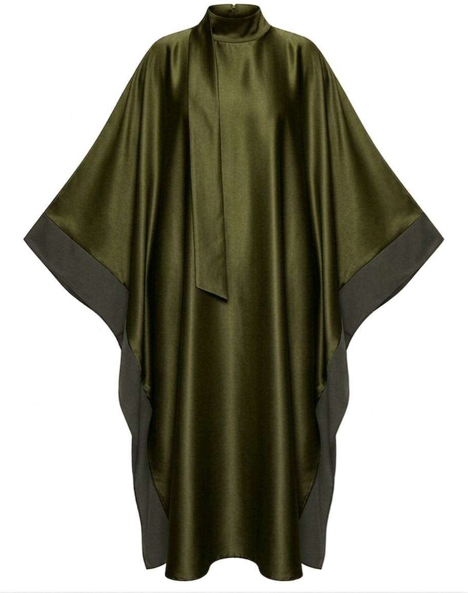 De Zijdezachte Kaftan-Jurk met Sjaal-Detail groen